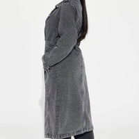 Can't Blame Me Washed Denim Trench - Black Wash