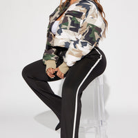 Kiara Abstract Camo Puffer Jacket - Olive/combo