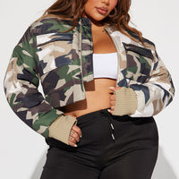 Kiara Abstract Camo Puffer Jacket - Olive/combo