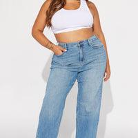 Uptown Stretch High Rise Straight Leg Jeans - Medium Blue Wash