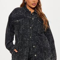 Standing On Business Oversized Denim Jacket - Black Wash