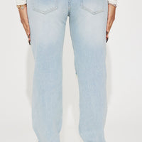 Off The Hook Ripped Straight Leg Jeans - Light Wash