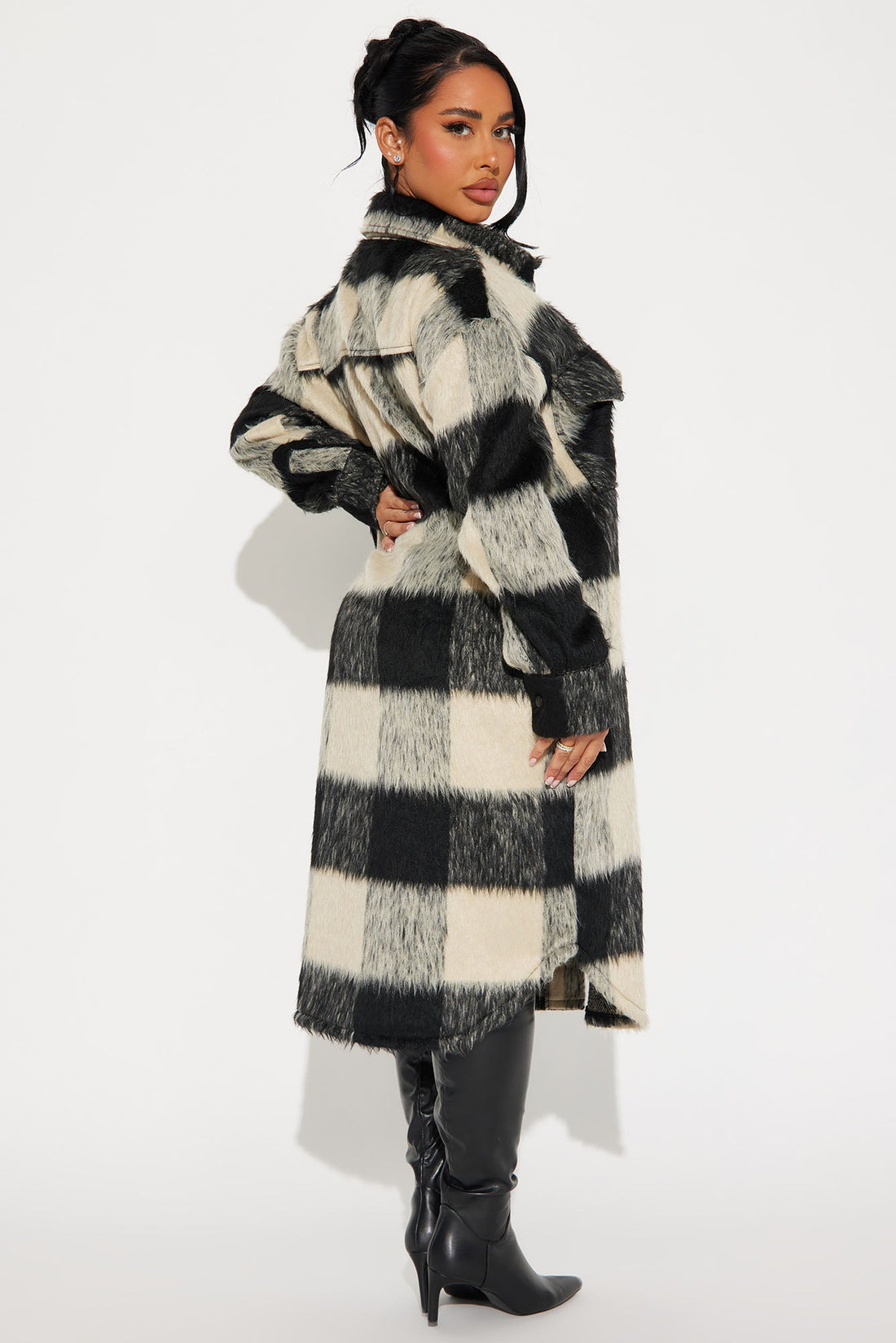 Harper Plaid Wool Shacket - Nude/combo