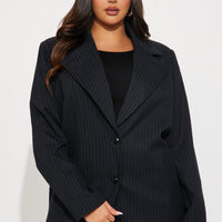 Business Plans Pinstripe Long Blazer - Black/combo