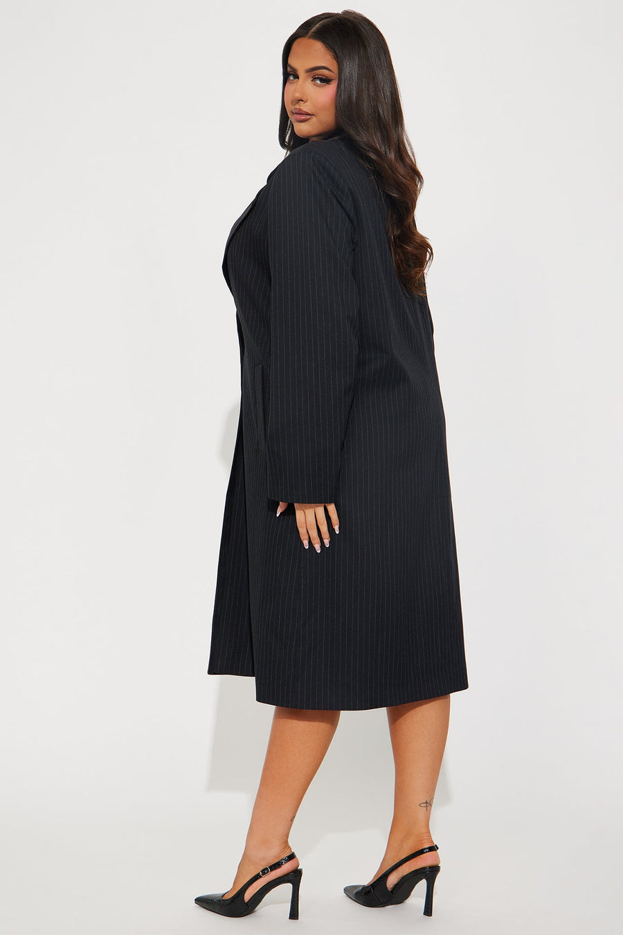 Business Plans Pinstripe Long Blazer - Black/combo