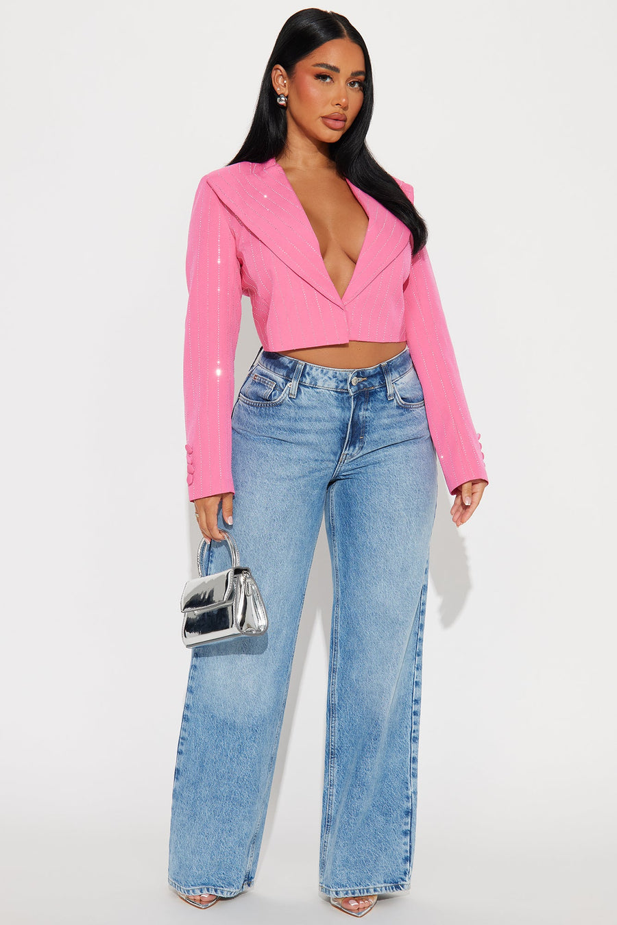 Catch Your Eye Rhinestone Blazer - Pink