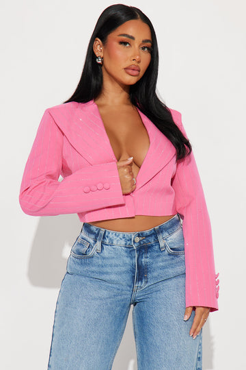 Catch Your Eye Rhinestone Blazer - Pink