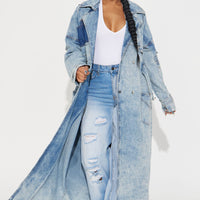 Trying To Impress Washed Denim Trench - Vintage Wash