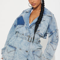 Trying To Impress Washed Denim Trench - Vintage Wash