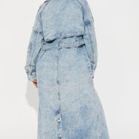 Trying To Impress Washed Denim Trench - Vintage Wash