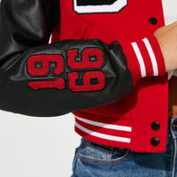 Bulls Cropped Letterman Jacket - Red/Black