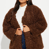 Adjust To The Fame Faux Fur Coat - Chocolate