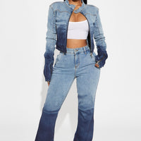 Out Of Reach Ombre Moto Denim Jacket - Medium Wash