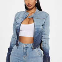 Out Of Reach Ombre Moto Denim Jacket - Medium Wash