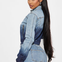 Out Of Reach Ombre Moto Denim Jacket - Medium Wash