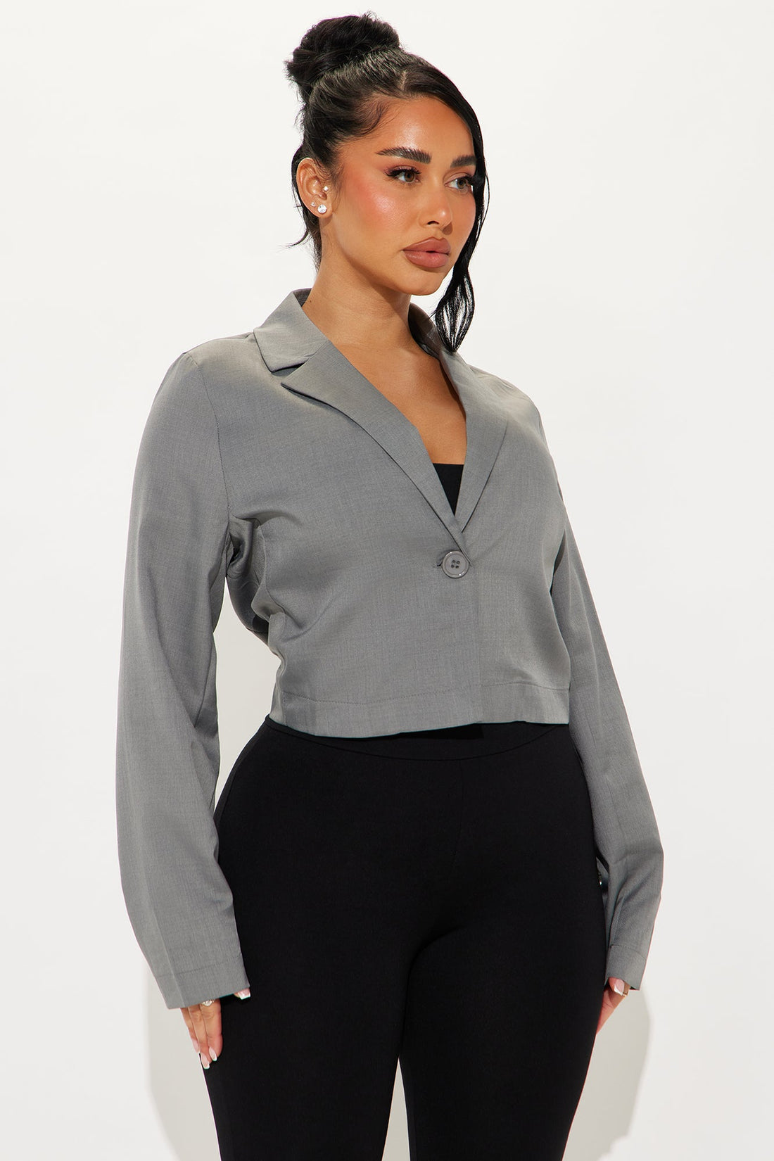 About My Business Cropped Blazer - Grey