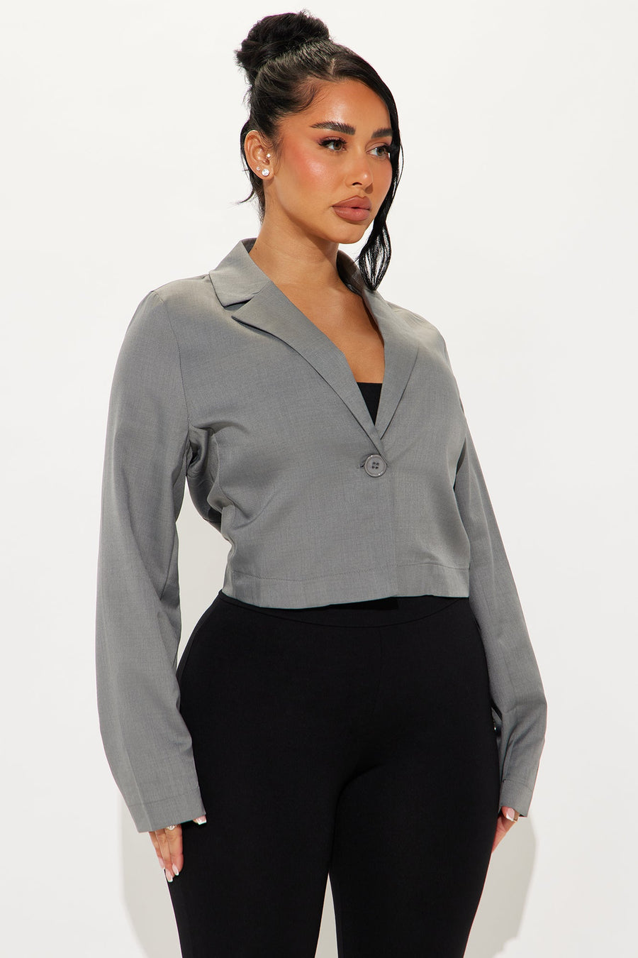 About My Business Cropped Blazer - Grey