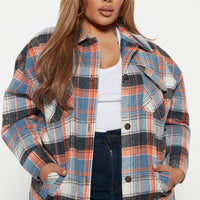 Get Lost Plaid Shacket - Orange/combo