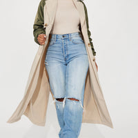 So Caught Up Trench Coat - Khaki/combo