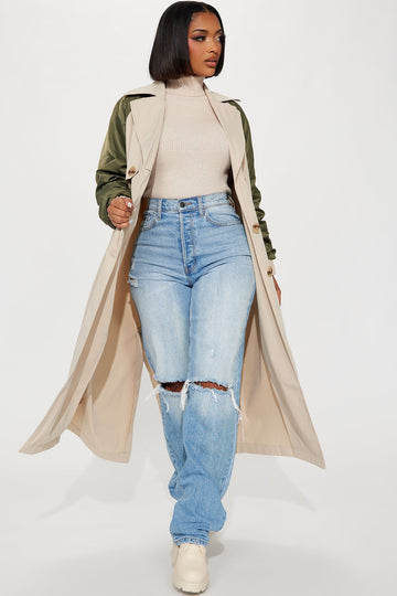 So Caught Up Trench Coat - Khaki/combo
