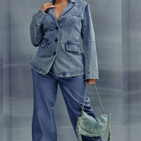 Got Your Mind Racing Denim Blazer - Grey