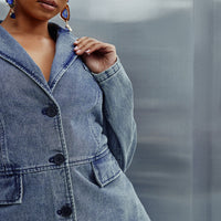 Got Your Mind Racing Denim Blazer - Grey