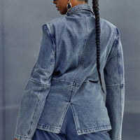 Got Your Mind Racing Denim Blazer - Grey
