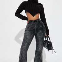 Know You Well Acid Wash Flare Jean - Black Wash
