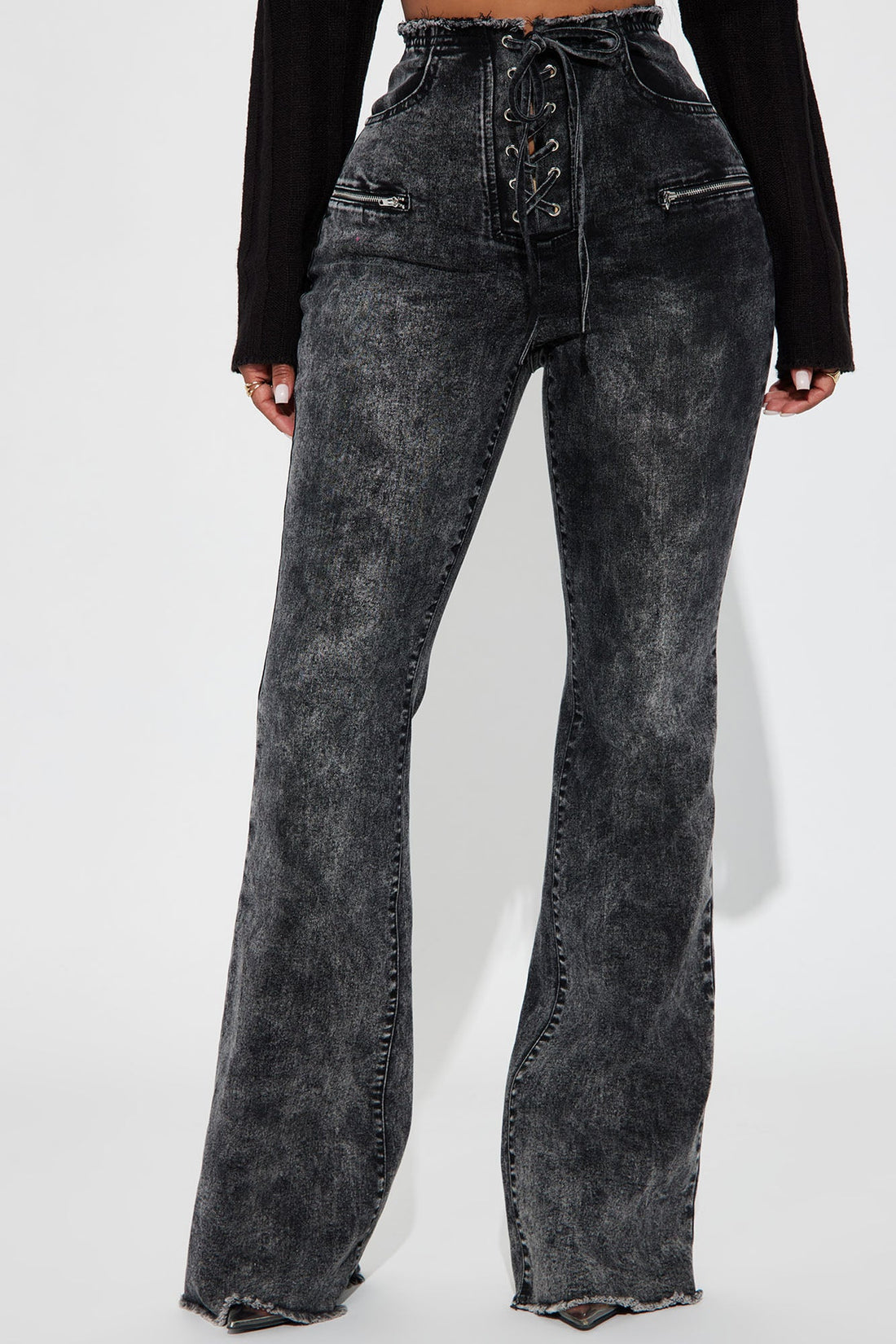 Know You Well Acid Wash Flare Jean - Black Wash