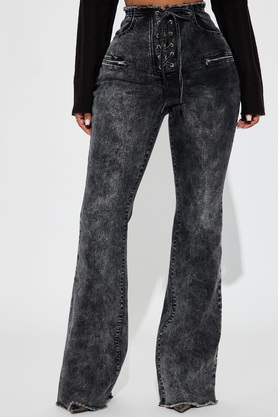 Know You Well Acid Wash Flare Jean - Black Wash