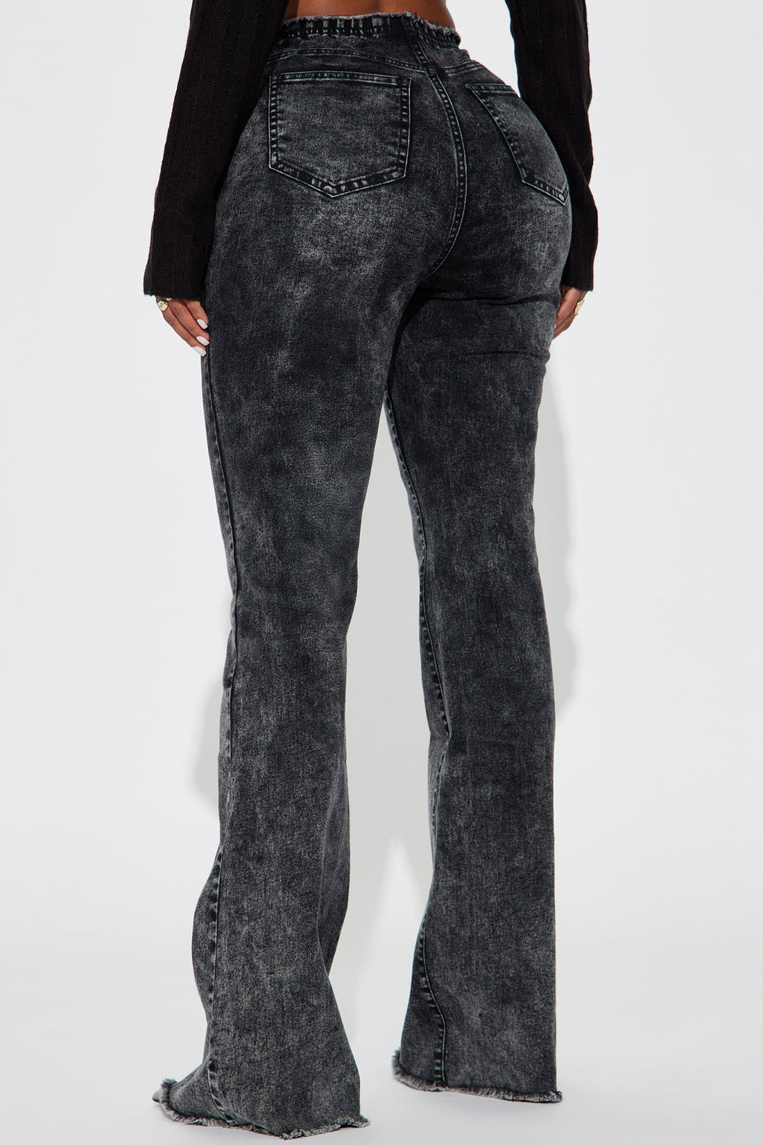 Know You Well Acid Wash Flare Jean - Black Wash