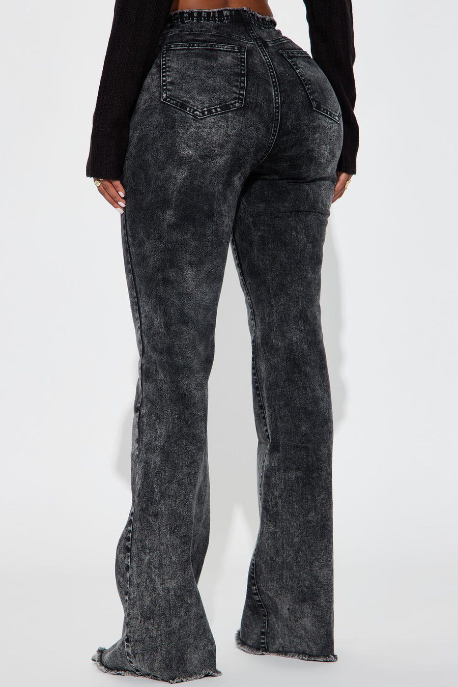 Know You Well Acid Wash Flare Jean - Black Wash