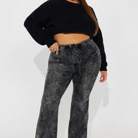 Know You Well Acid Wash Flare Jean - Black Wash