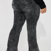 Know You Well Acid Wash Flare Jean - Black Wash