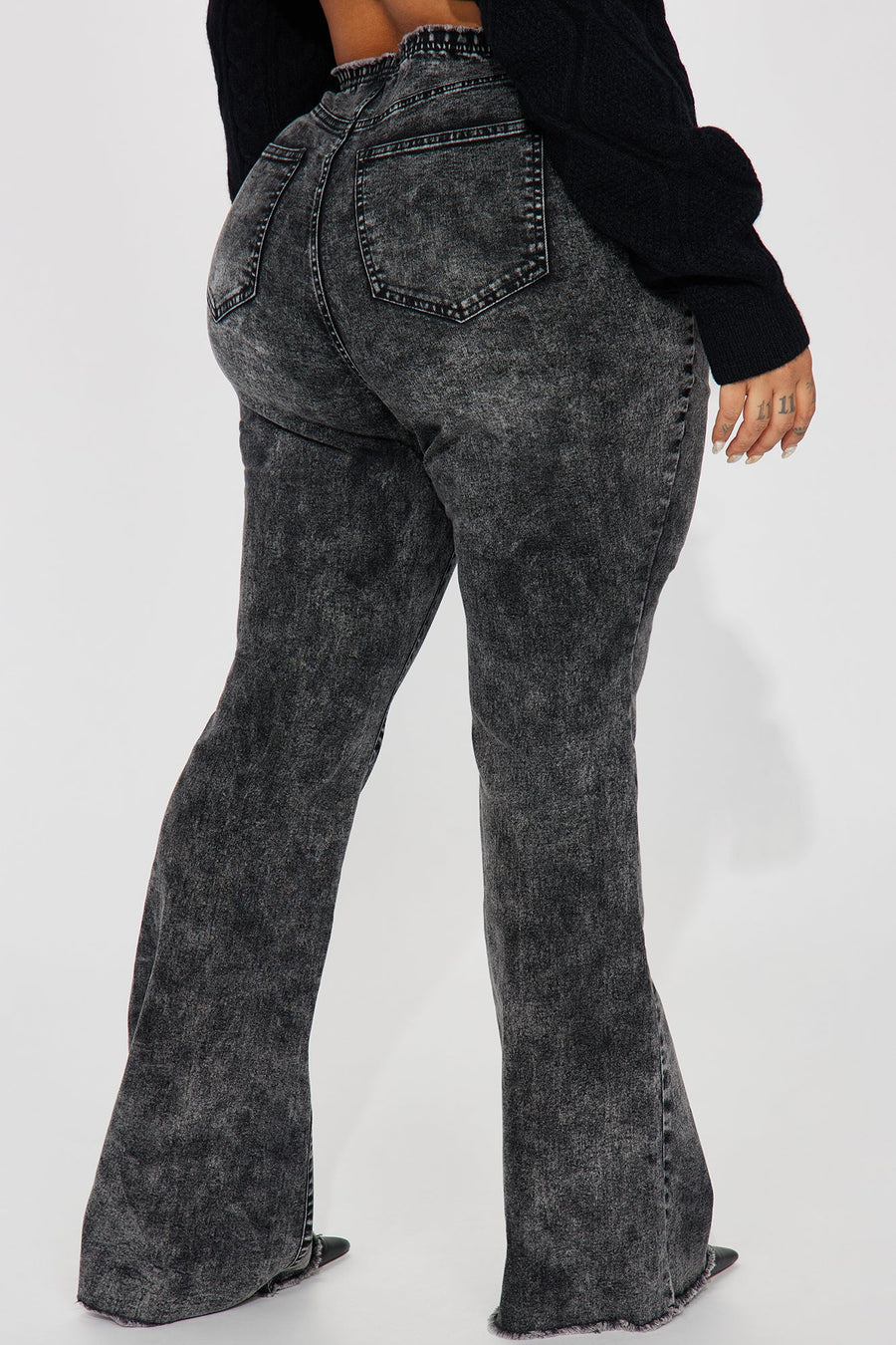 Know You Well Acid Wash Flare Jean - Black Wash