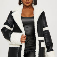 Calling Again Faux Leather Trench Coat - Black