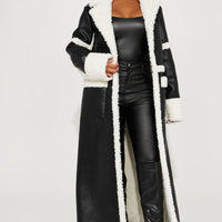 Calling Again Faux Leather Trench Coat - Black