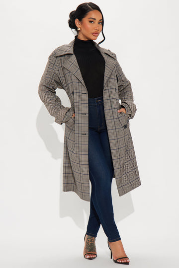 Prep School Plaid Trench - Khaki/combo