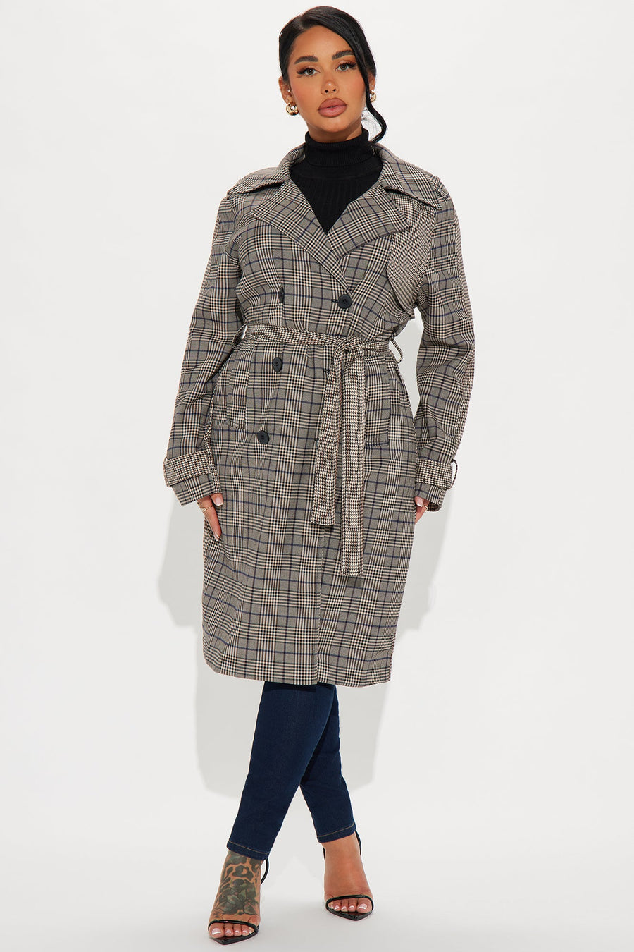 Prep School Plaid Trench - Khaki/combo
