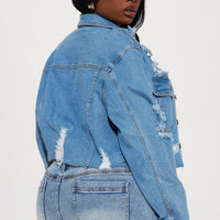 All Torn Up Crop Denim Jacket - Medium Wash