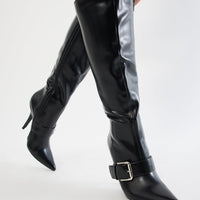 Berlin Buckle Knee High Boots - Black
