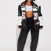 Racing Flag Bomber Jacket - Black/White
