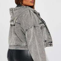 No Explanation Hooded Denim Jacket - Acid Wash Grey