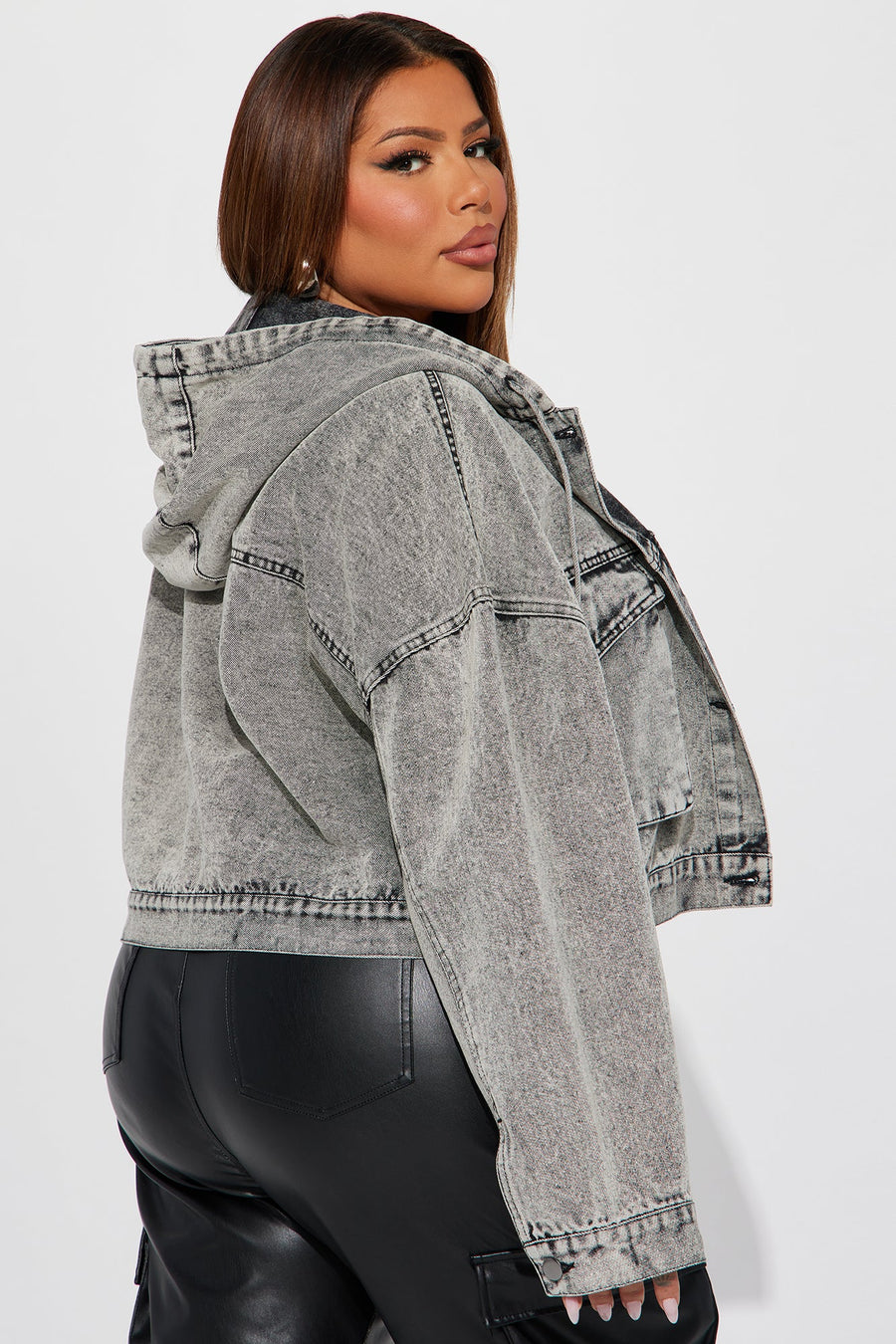 No Explanation Hooded Denim Jacket - Acid Wash Grey