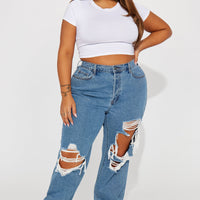 Drive You Crazy Ripped Non Stretch Straight Leg Jeans - Medium Wash