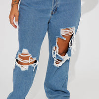 Drive You Crazy Ripped Non Stretch Straight Leg Jeans - Medium Wash