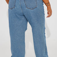 Drive You Crazy Ripped Non Stretch Straight Leg Jeans - Medium Wash