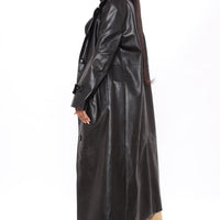 Gimme A Clue Faux Leather Trench Coat - Black