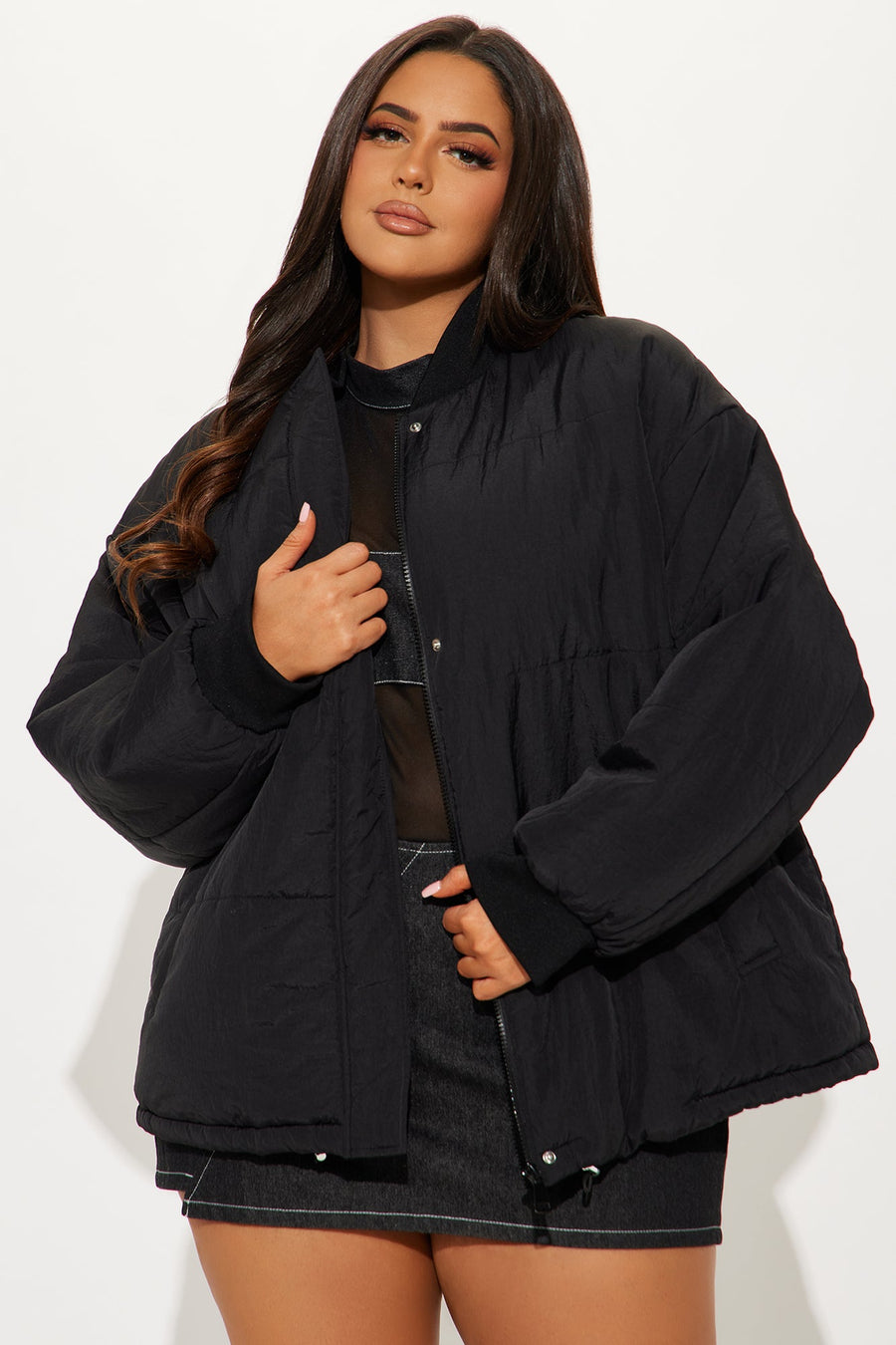 Riley Quilted Bomber Jacket - Black