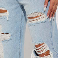 Seeking Thrills Shredded Straight Leg Jeans - Light Wash
